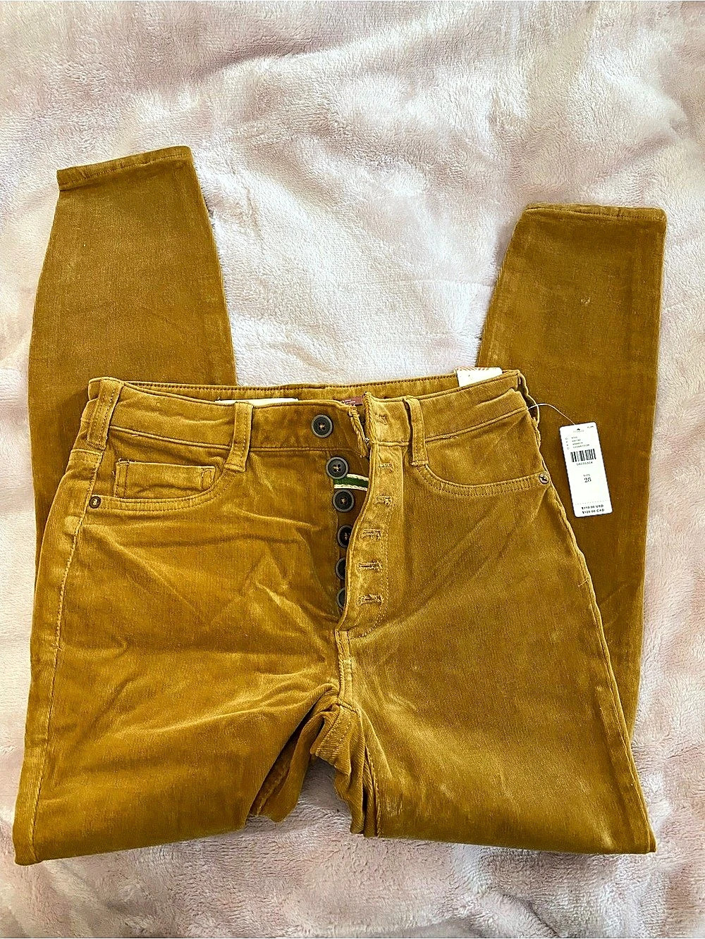 Anthropologie pilcro High Skinny Corduroy Straight Leg Pants Brown Waist 28 NWT